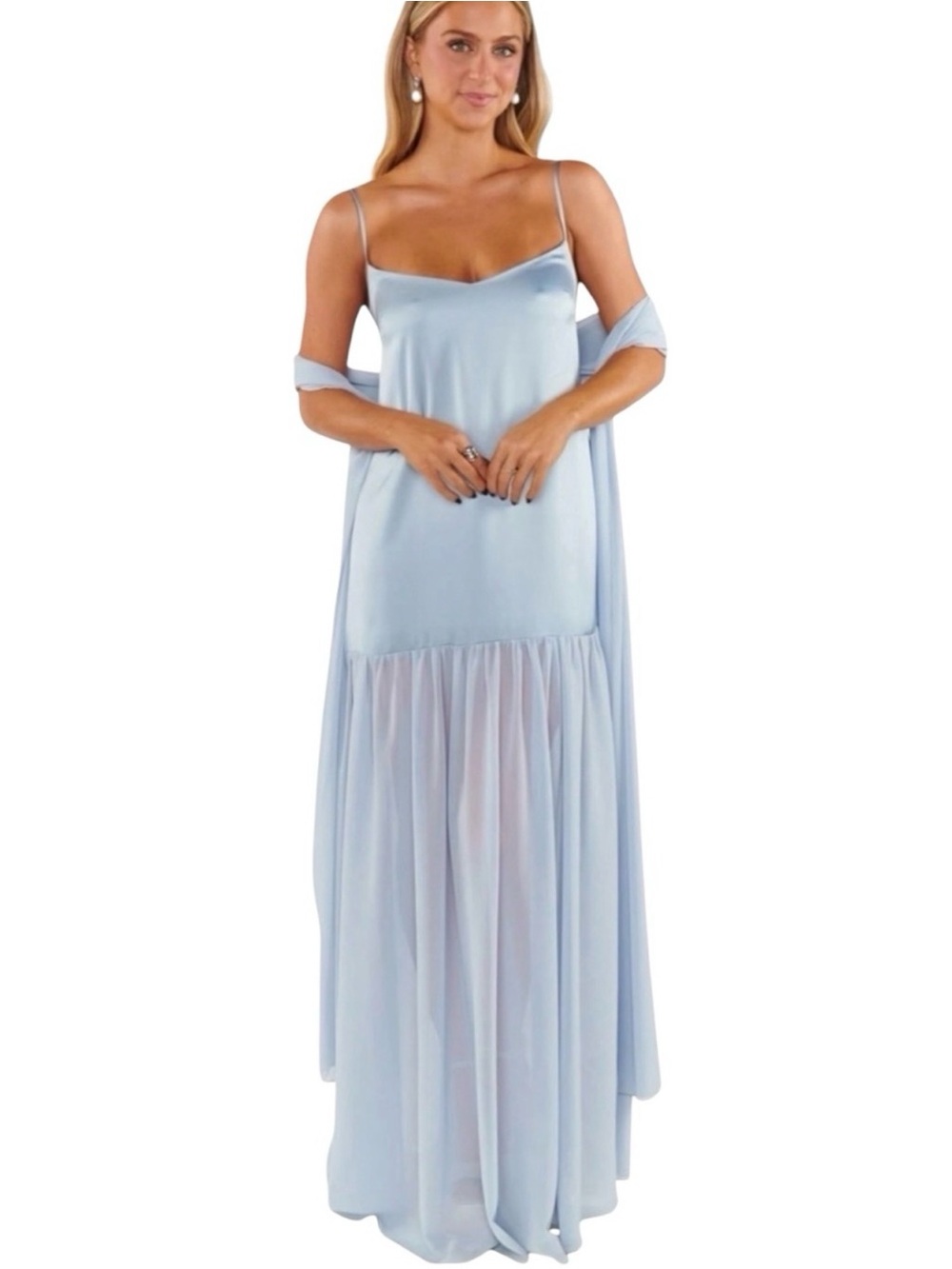 Show Me Your‎ Mumu Dalia Maxi Dress Womens XXS Steel Blue Satin Partially Lined